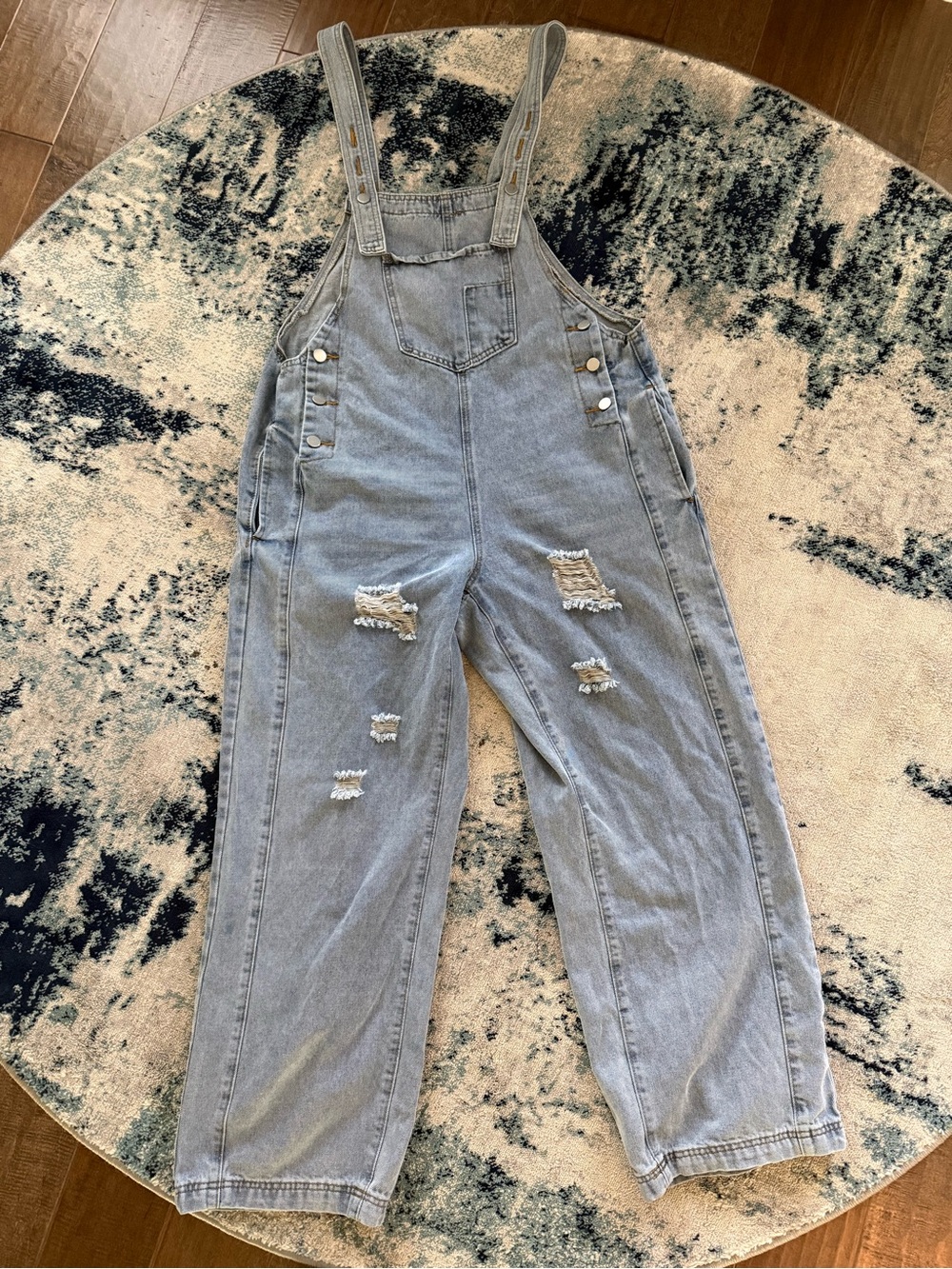 Light Wash Distressed Denim Overalls for Women